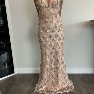 Elegant Nude Sequin Evening Gown
